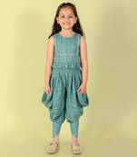 Sea green stripped dhoti set
