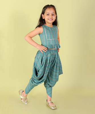 Sea green stripped dhoti set 2
