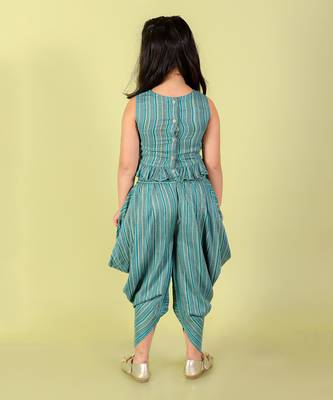 Sea green stripped dhoti set 3
