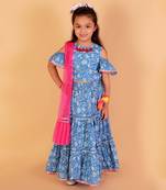 Blue printed lehenga set