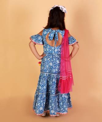 Blue printed lehenga set 3