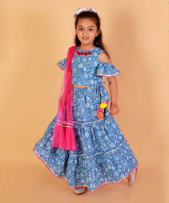 Blue printed lehenga set 4