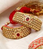 Sasha golden kundan red pochi bangle barcelet pair with multicolor stones
