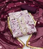 Wine Cotton Hand Work Dress Material