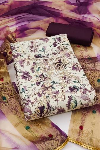 Wine Cotton Hand Work Dress Material