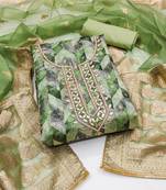 Light Green Organza Banarasi Hand Work Dress Material With Inner
