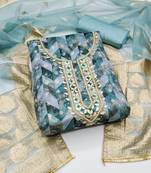 Sky Blue Organza Banarasi Hand Work Dress Material With Inner