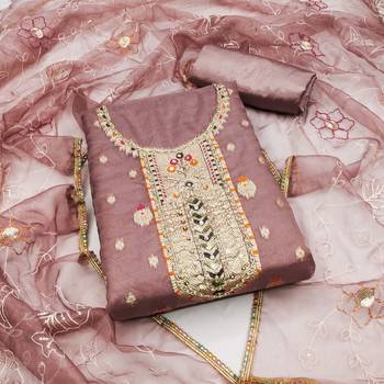 Rose Brown Organza Banarasi Hand Work Dress Material With Inner 1