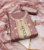 Rose Brown Organza Banarasi Hand Work Dress Material With Inner