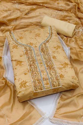 Yellow Modal Butti Hand Work Dress Material With Inner