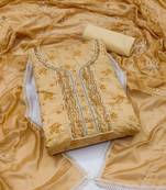 Yellow Modal Butti Hand Work Dress Material With Inner