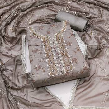 Grey Modal Butti Hand Work Dress Material With Inner 1