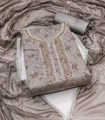 Grey Modal Butti Hand Work Dress Material With Inner