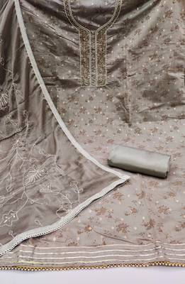 Grey Modal Butti Hand Work Dress Material With Inner 2