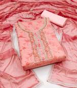 Peach Modal Butti Hand Work Dress Material With Inner