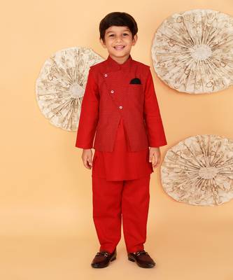 Red kurta jacket set 1