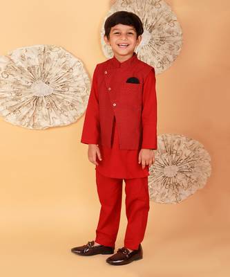 Red kurta jacket set 2
