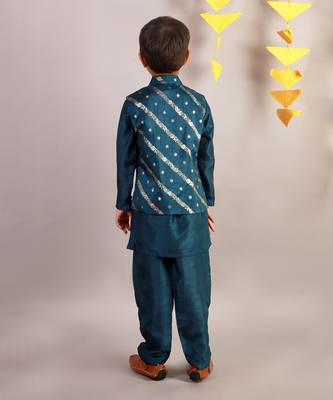 Teal blue printed kurta jacket set 3