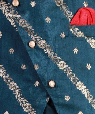 Teal blue printed kurta jacket set 4