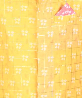 Yellow printed nehru jacket and white kurta pyjama set 4