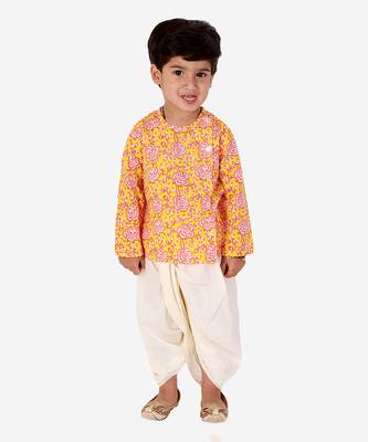 Orange printed kurta dhoti set 1