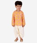 Orange printed kurta dhoti set