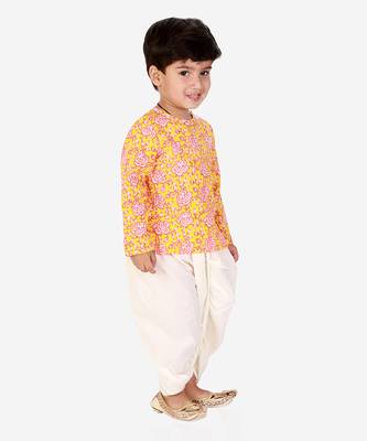 Orange printed kurta dhoti set 2