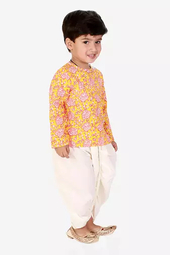 Orange printed kurta dhoti set