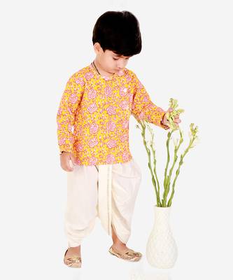 Orange printed kurta dhoti set 3