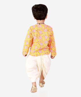 Orange printed kurta dhoti set 4