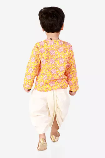 Orange printed kurta dhoti set