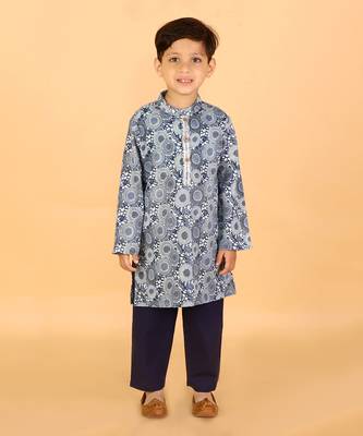 Blue printed kurta pyjama set 1