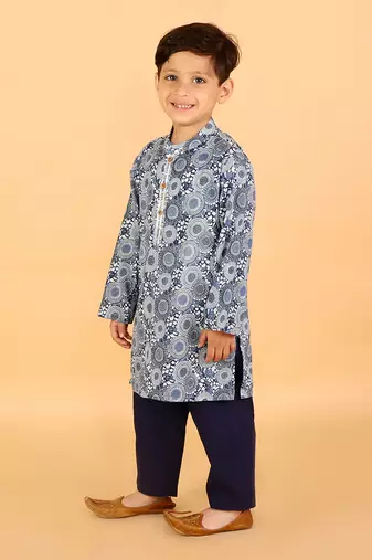 Blue printed kurta pyjama set