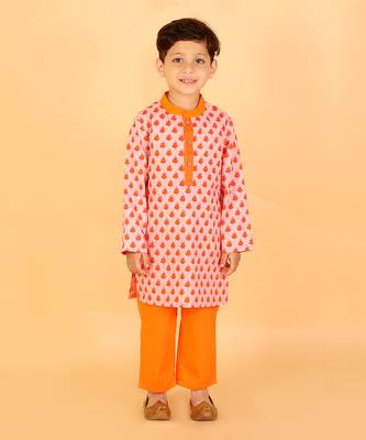 Orange printed kurta pyjama set 1