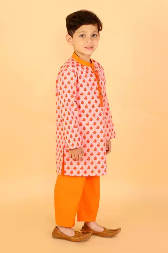 Orange printed kurta pyjama set