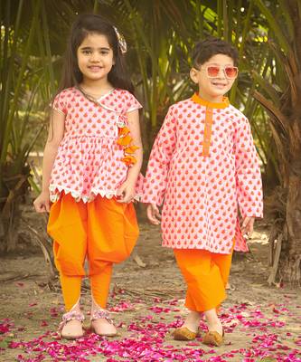 Orange printed kurta pyjama set 5