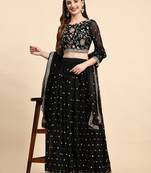 Black Sequience Embroidery Work Georgette Fabric Flared Lehenga Choli With Dupatta.
