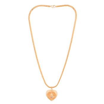 Golden flat designer chain with heart shape pendant one gram gold 3