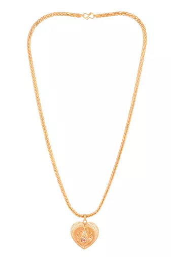 Golden flat designer chain with heart shape pendant one gram gold
