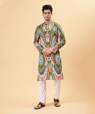 Olive ikat kurta 1