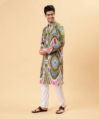 Olive ikat kurta 2