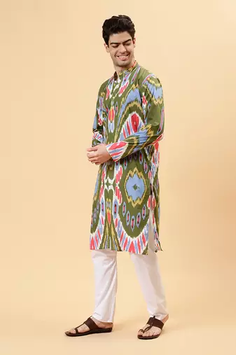 Olive ikat kurta