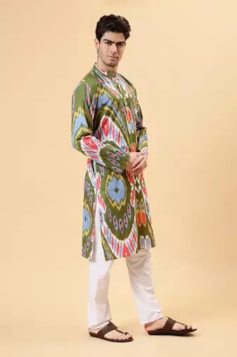 Olive ikat kurta