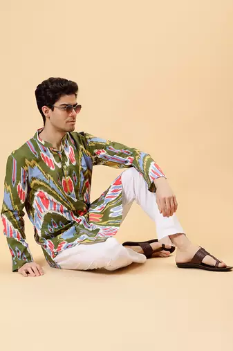 Olive ikat kurta