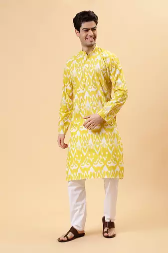 Yellow ikat kurta