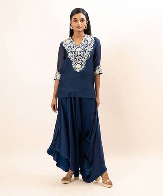 Navy blue drape pants set 2