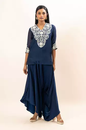 Navy blue drape pants set