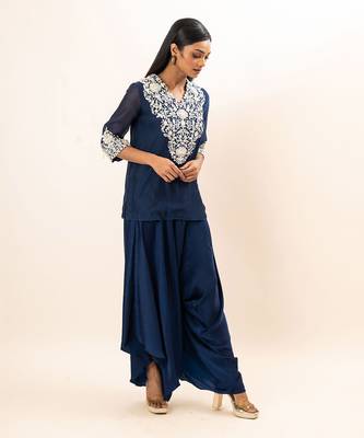 Navy blue drape pants set 3