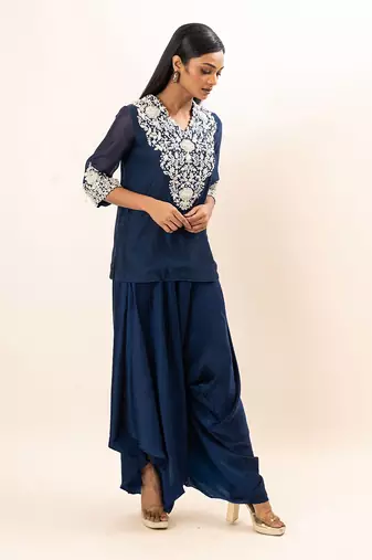Navy blue drape pants set