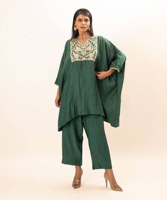 Sap green short kaftan set 1